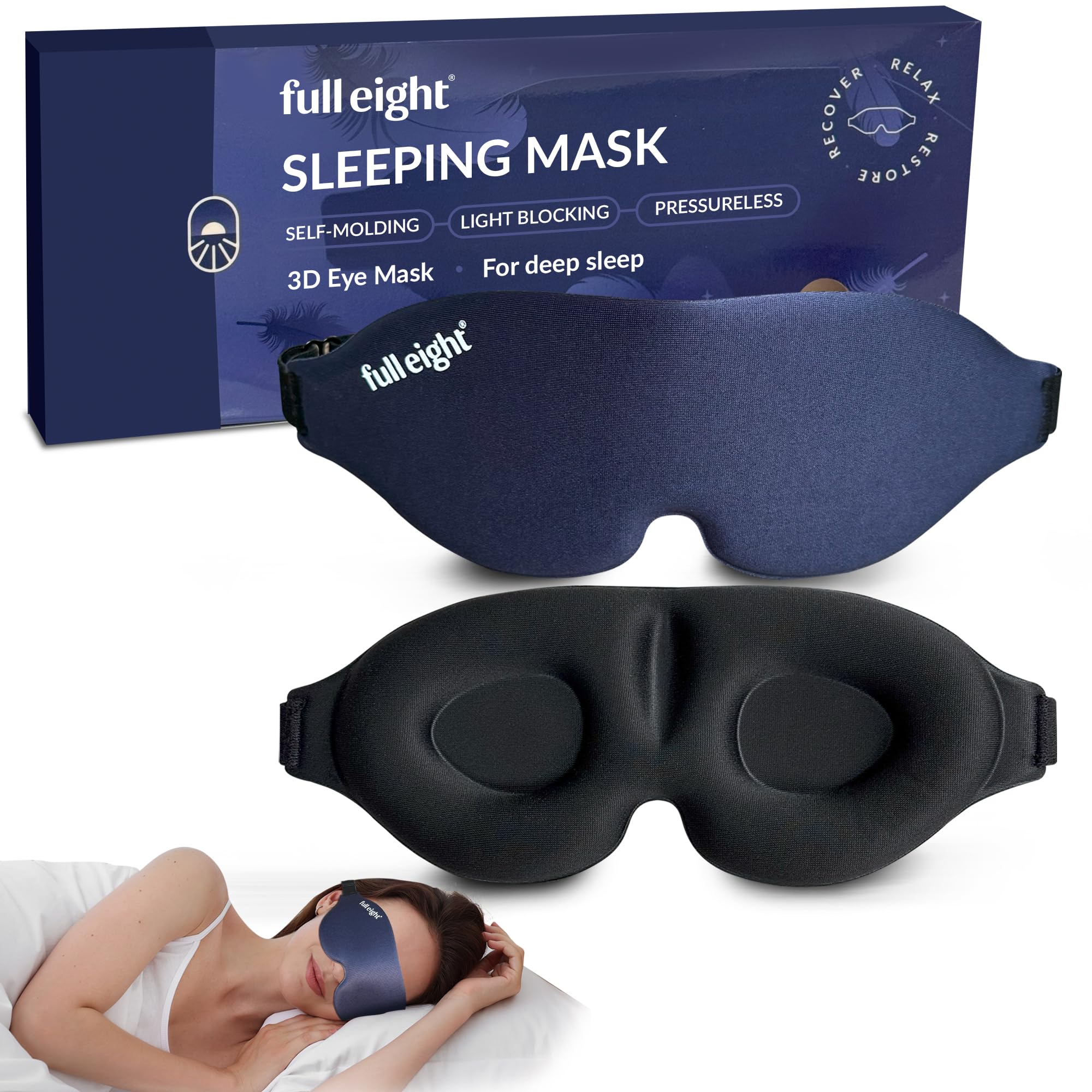 Light Blocking Sleep Mask for Men & Women Night Shade Blackout Mask for Sleep Travel Eye Cover with Memory Foam 3D Night Blindfold Washable & Adjustable Eye Covers for Sleeping - One Size Fits All