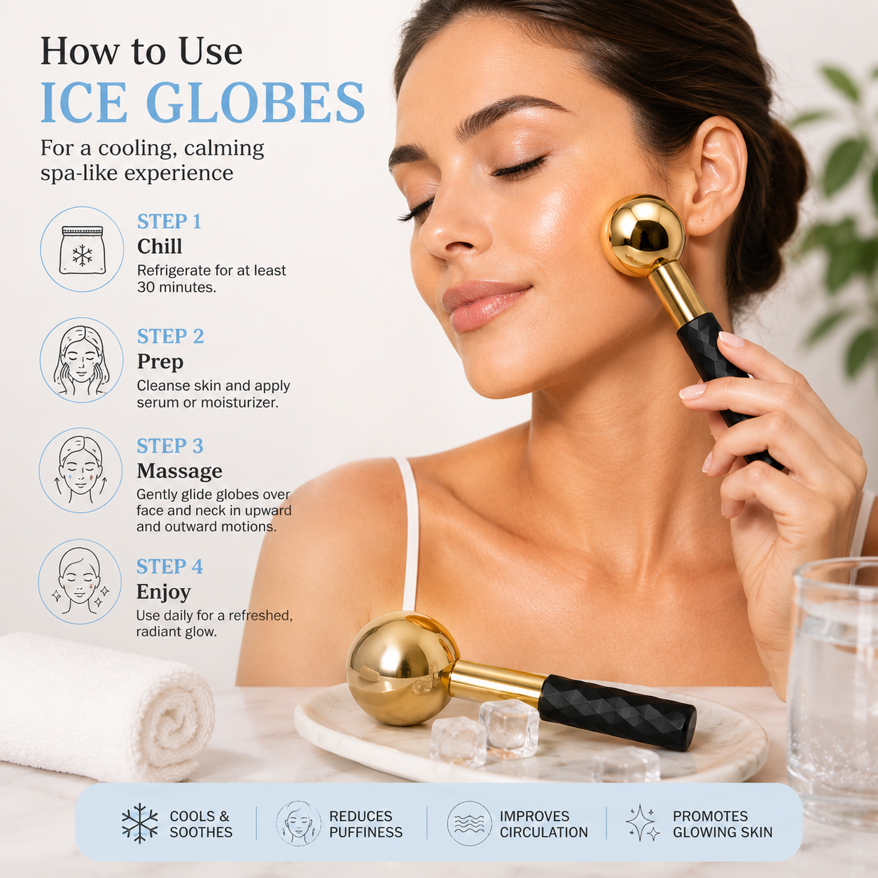 GlowSphere Facial Ice Globes — Cryotherapy Cooling Massager for Face, Eyes & Neck