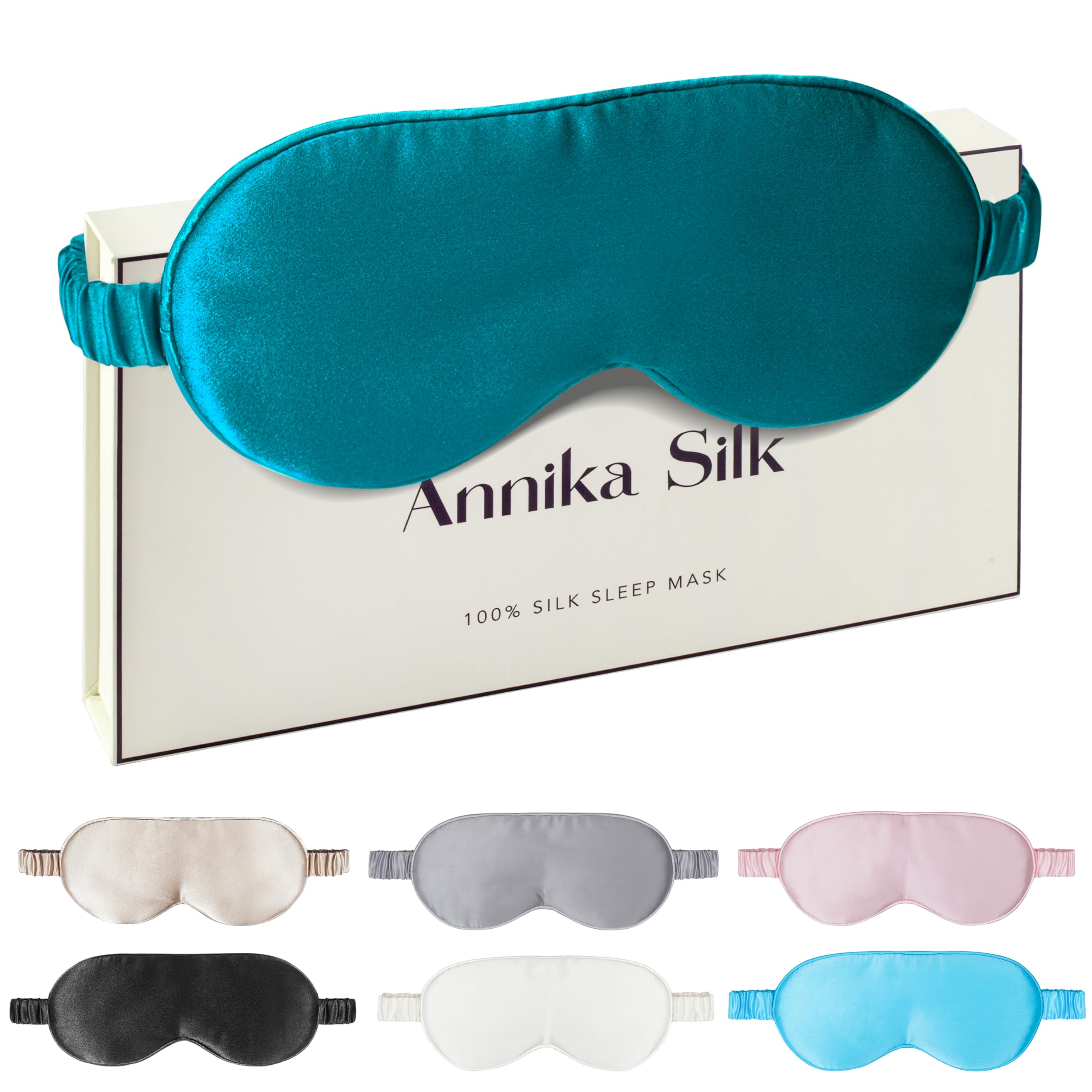 Silk Sleep Mask by ANNIKA SILK™ - 6A Grade 22 Momme 100% Mulberry Eye Mask for Sleeping with Adjustable Strap Lightweight Blindfold for Shift Work Travel and Night Sleep (Peacock Blue)
