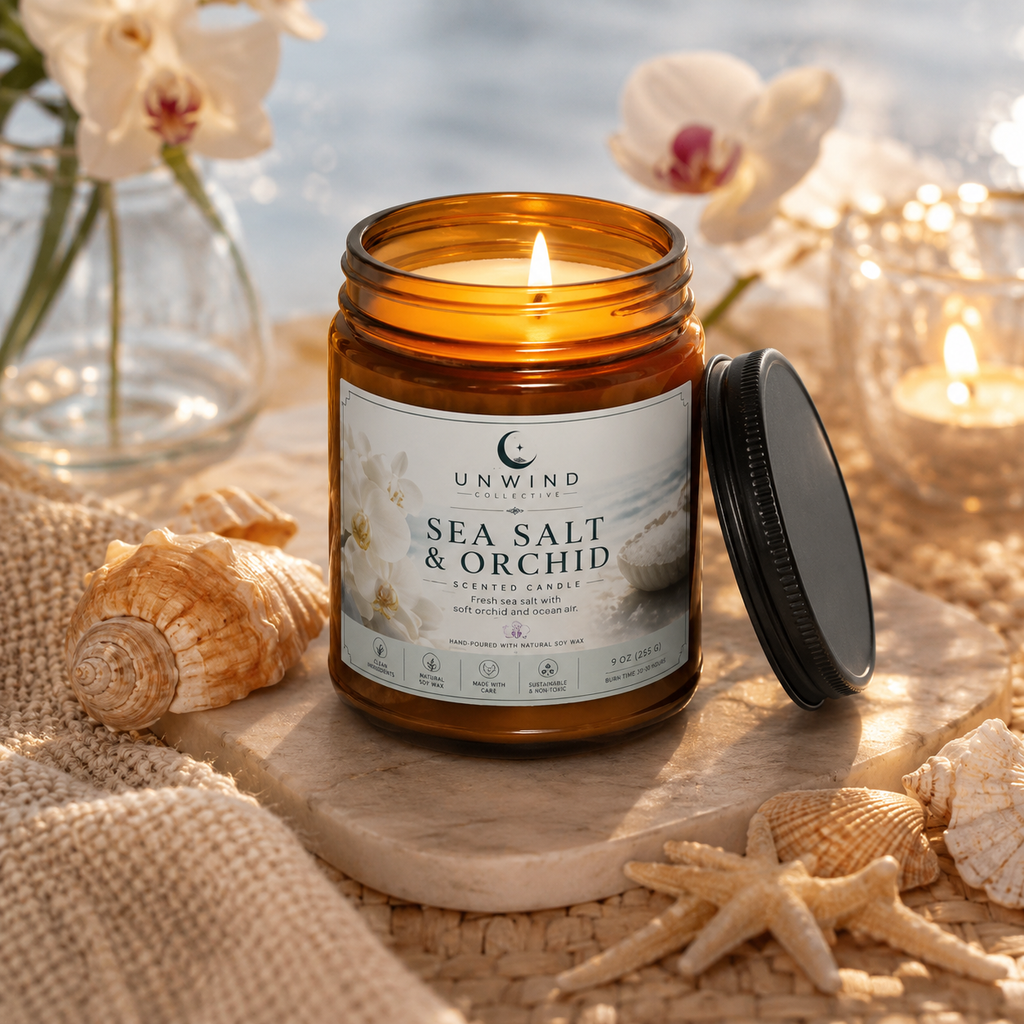 Sea Salt & Orchid Candle | Coastal Floral Scent – 9 oz