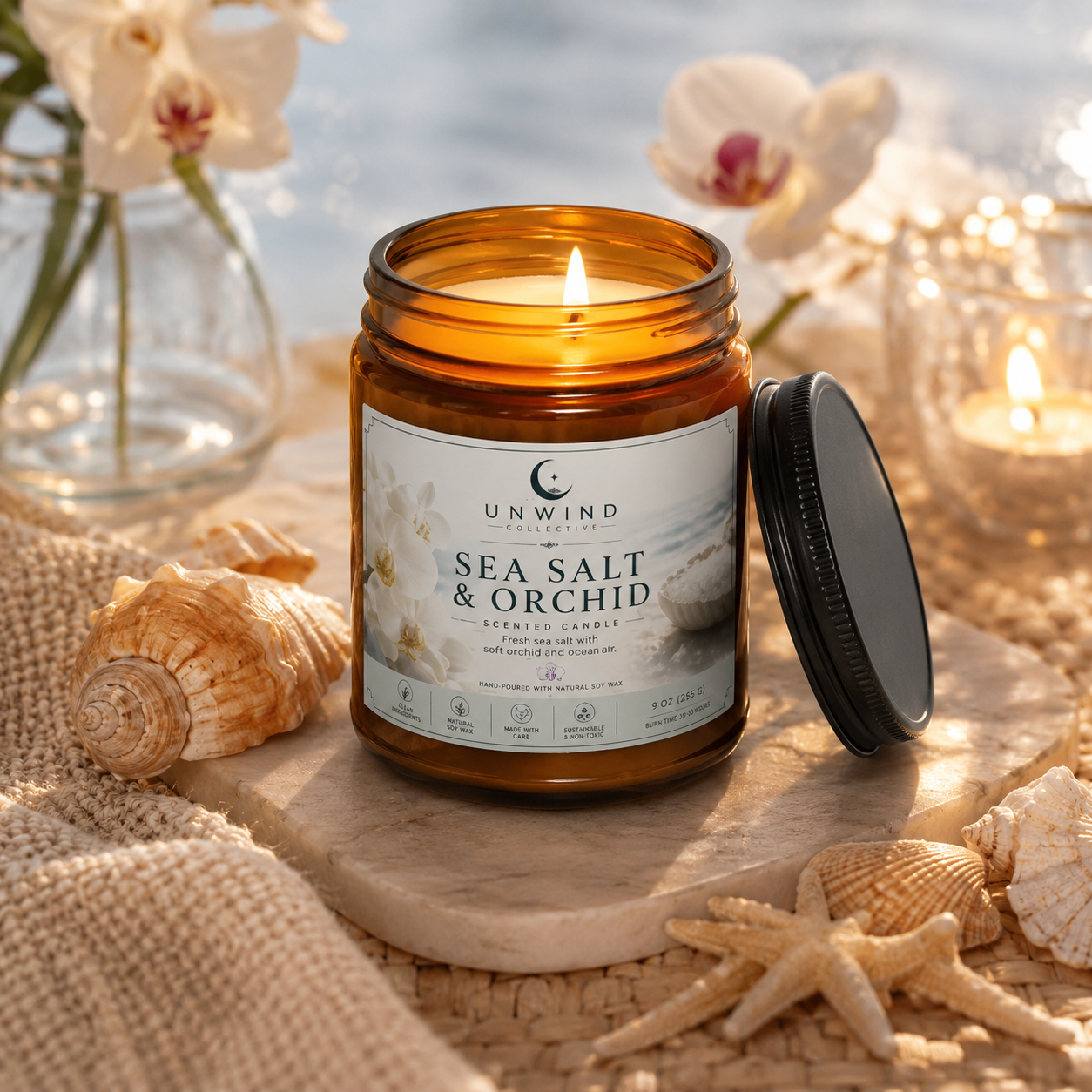 Sea Salt & Orchid Candle | Coastal Floral Scent – 9 oz