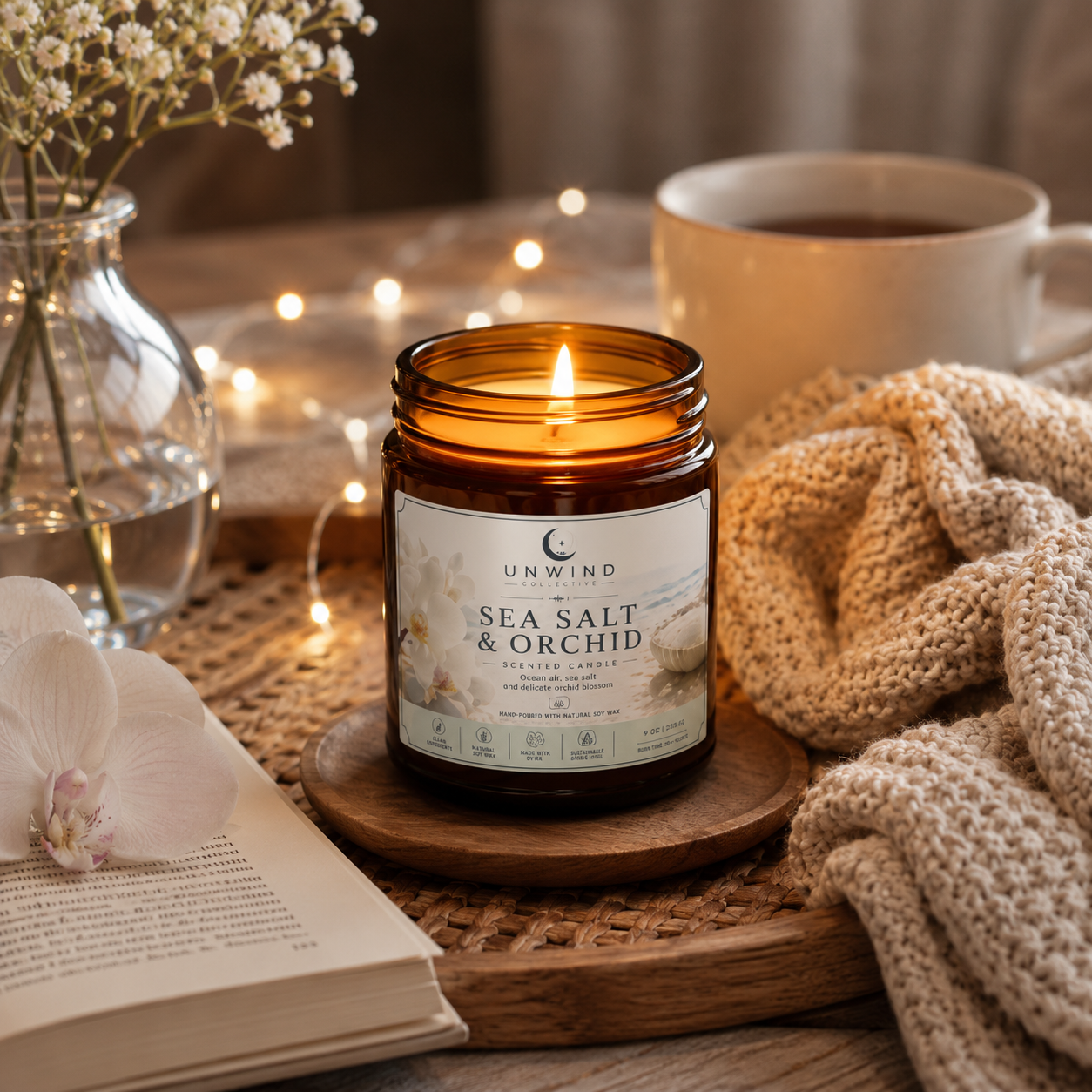 Sea Salt & Orchid Candle | Coastal Floral Scent – 9 oz