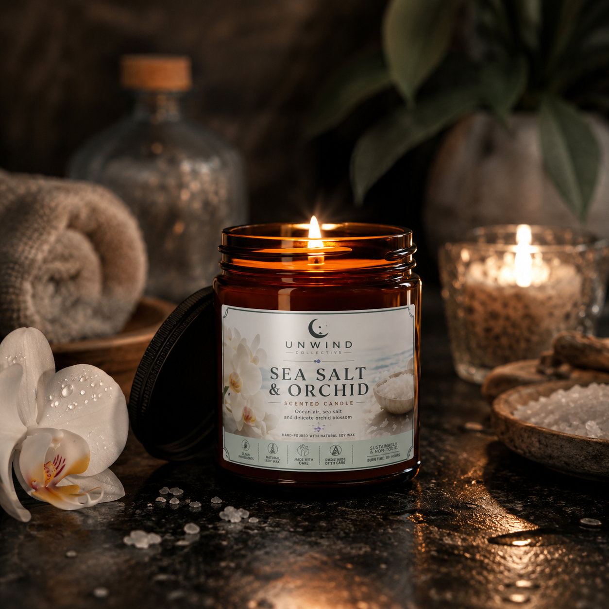 Sea Salt & Orchid Candle | Coastal Floral Scent – 9 oz