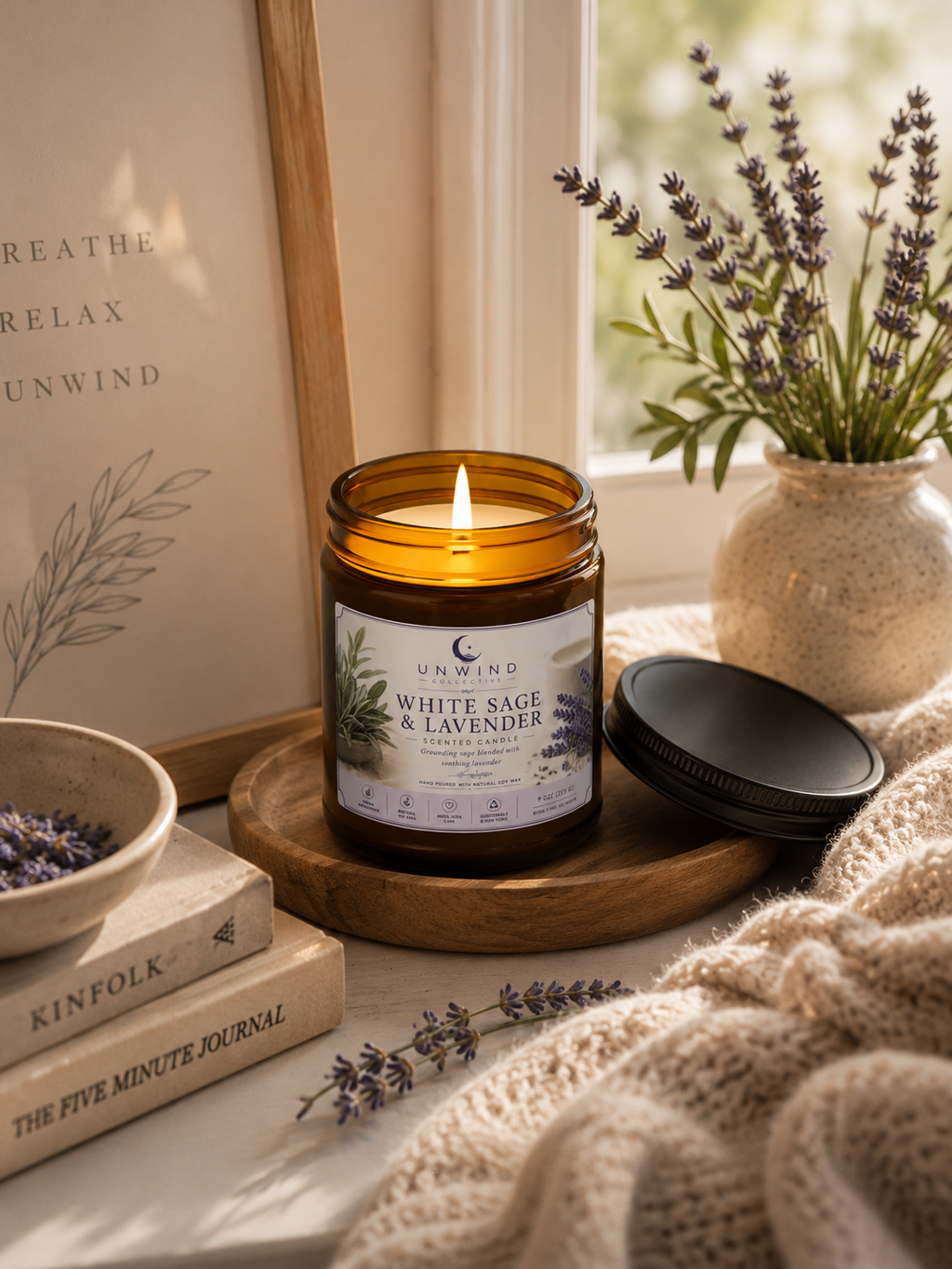 White Sage & Lavender Soy Candle – 9 oz | Calming Aromatherapy