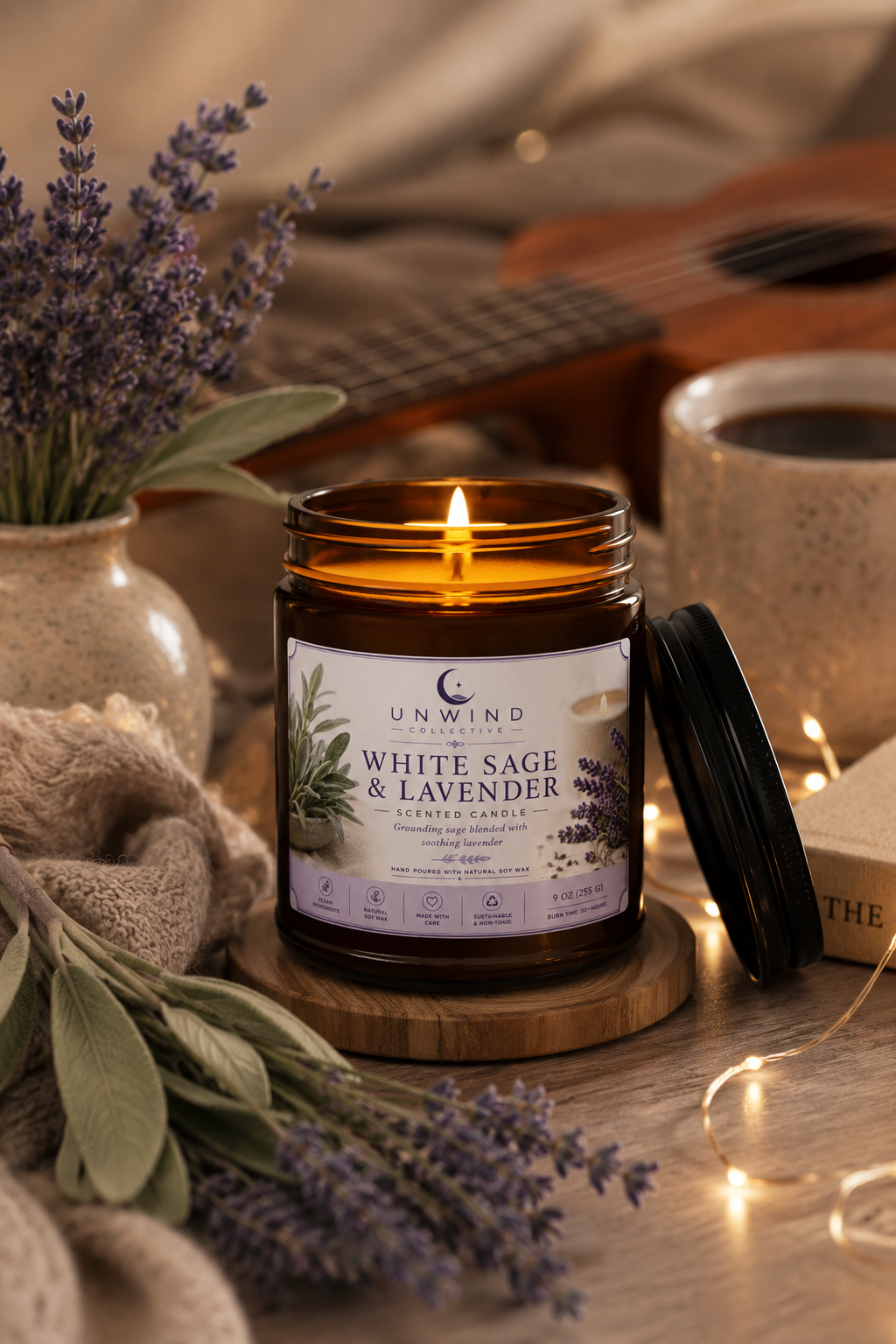 White Sage & Lavender Soy Candle – 9 oz | Calming Aromatherapy