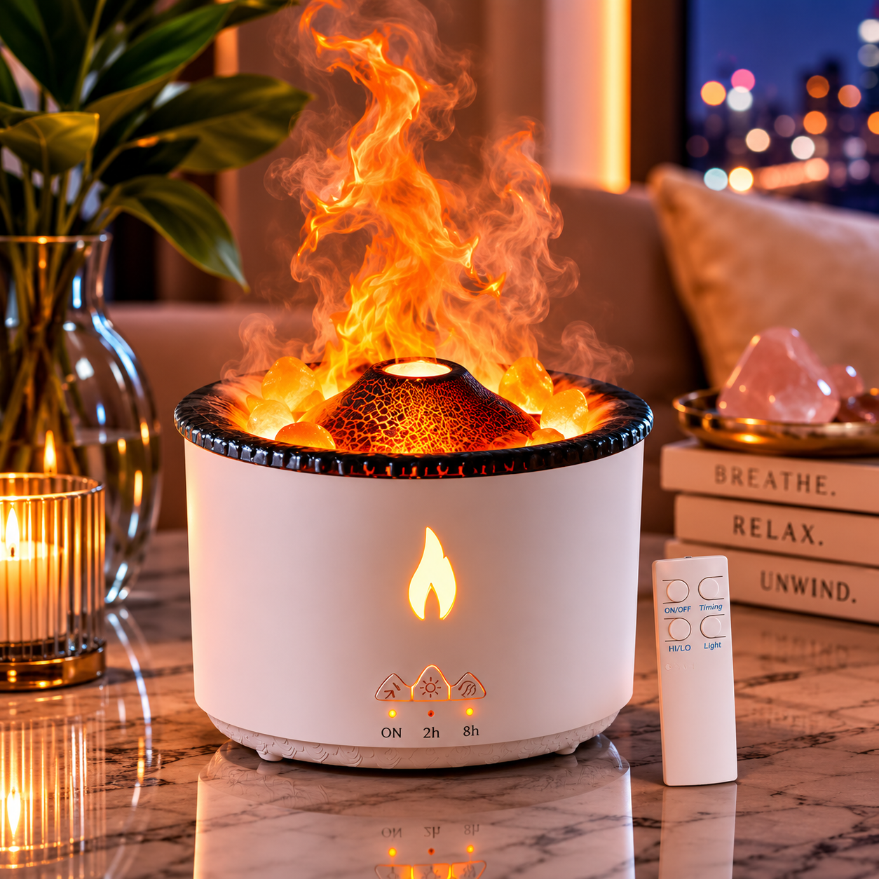 Volcano Flame Aromatherapy Diffuser | 300ml Ultrasonic Humidifier with Remote & Dual LED