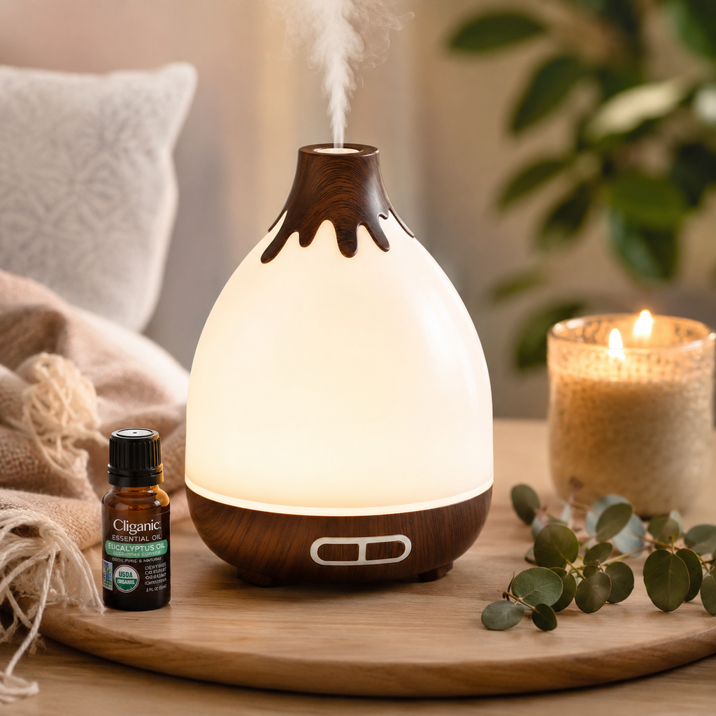 Ultrasonic Essential Oil Diffuser | 300ml Quiet Wood Grain Aromatherapy Diffuser with LED