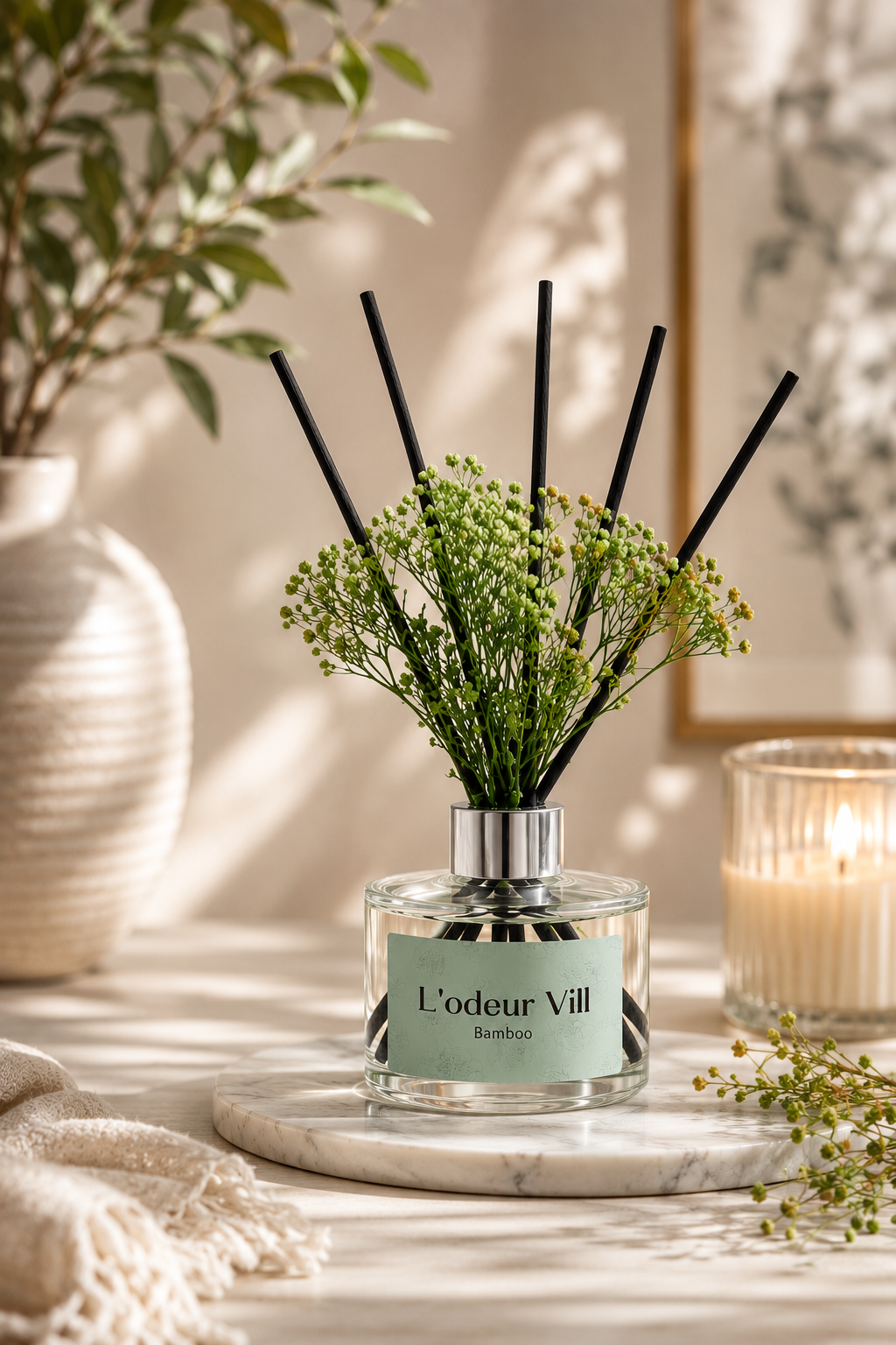 Bamboo Essence Reed Diffuser Set | 90-Day Fragrance with Real Flowers & Gift Box