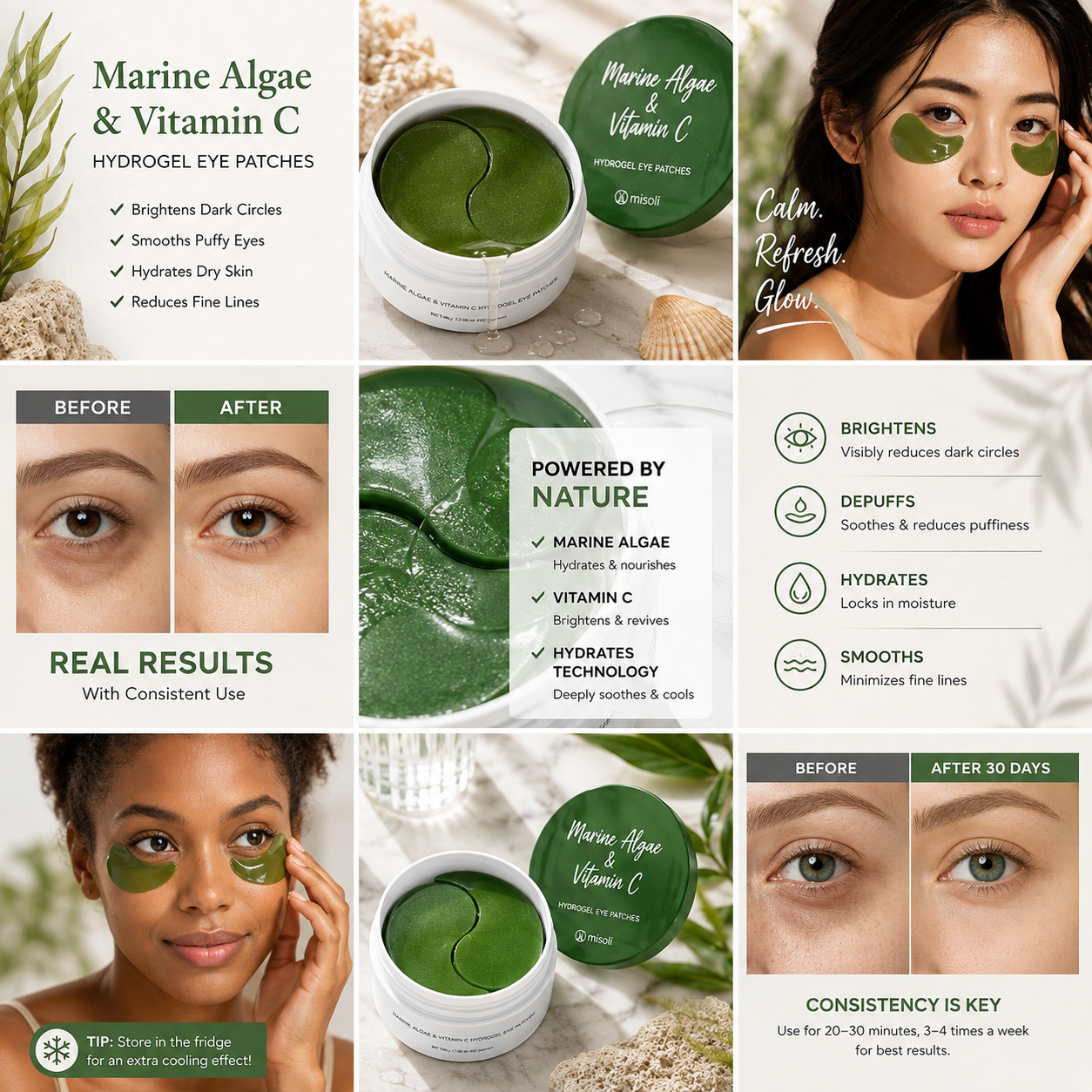 Marine Algae & Vitamin C Hydrogel Eye Patches — Dark Circles, Puffiness & Anti-Aging