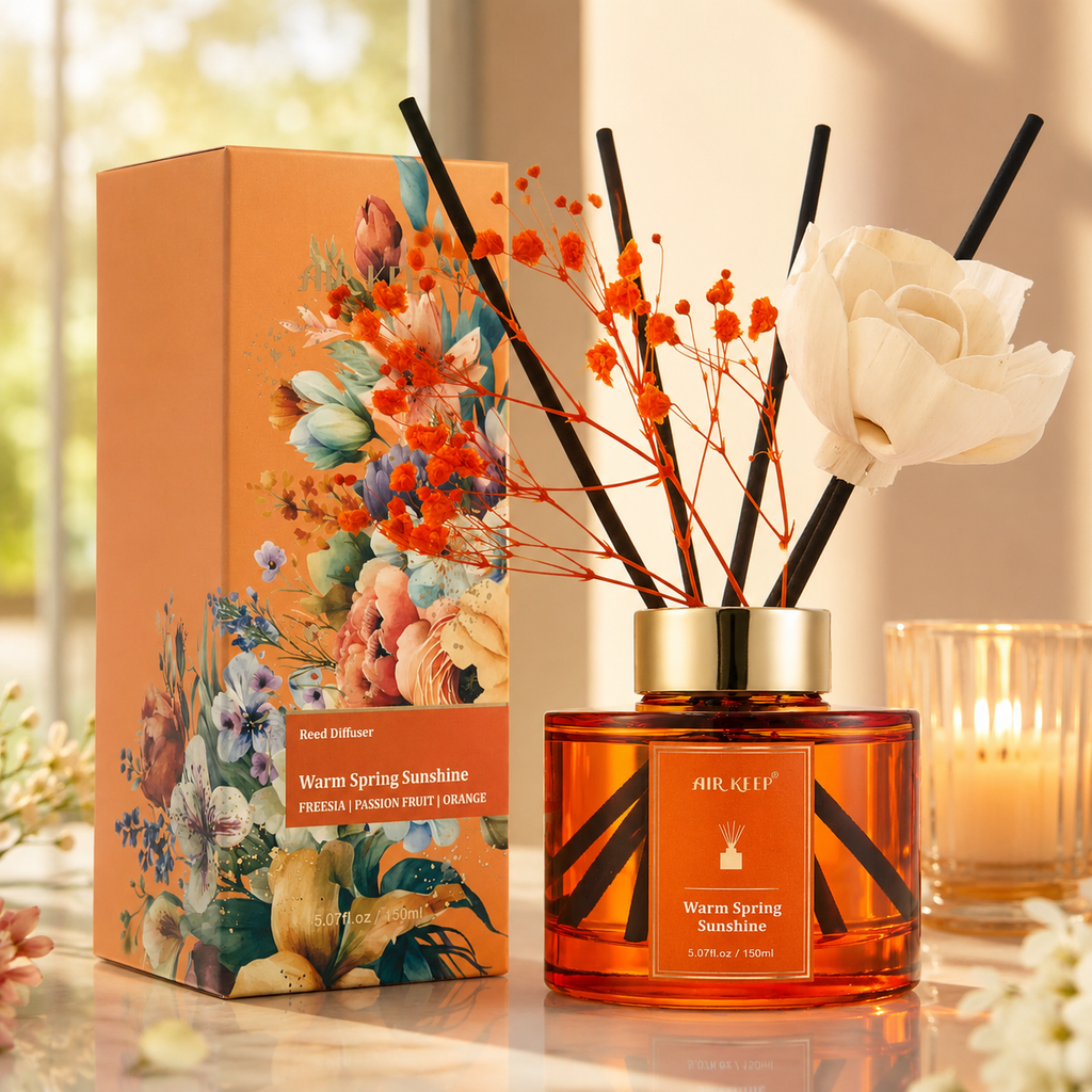 Airkeep Flower Reed Diffuser Set | Freesia, Passion Fruit & Orange | 5 oz