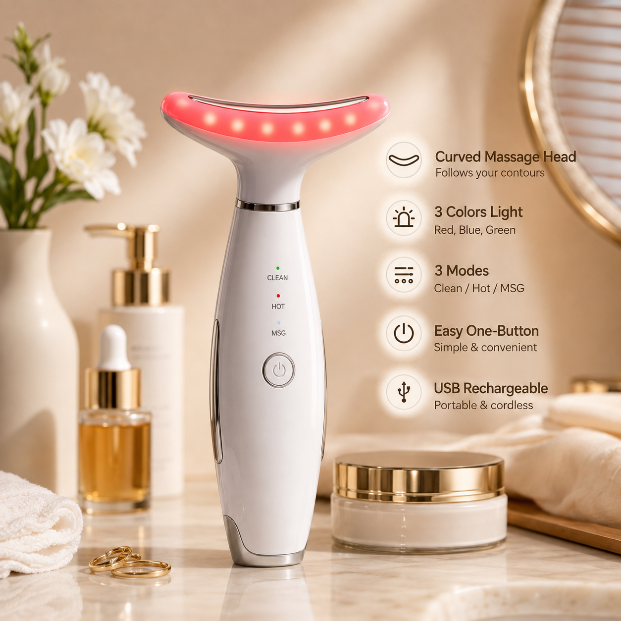 GlowBelle 3-in-1 Facial Therapy Massager — EMS Toning, Heat Therapy & Vibration