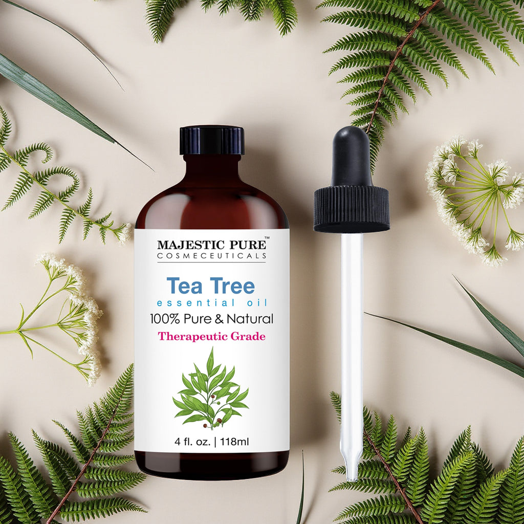 MAJESTIC PURE Tea Tree Essential Oil | 100% Pure and Natural Oil | Therapeutic Grade Essential Oils for Hair Care Home Diffusers Skin Aromatherapy Massage and Humidifiers | 4 Fl Oz