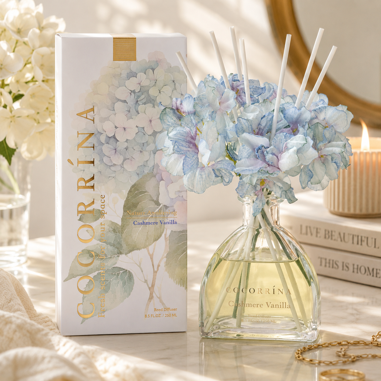 COCORRÍNA Vanilla Cashmere Reed Diffuser | 8.5 oz | Simple Luxe Collection