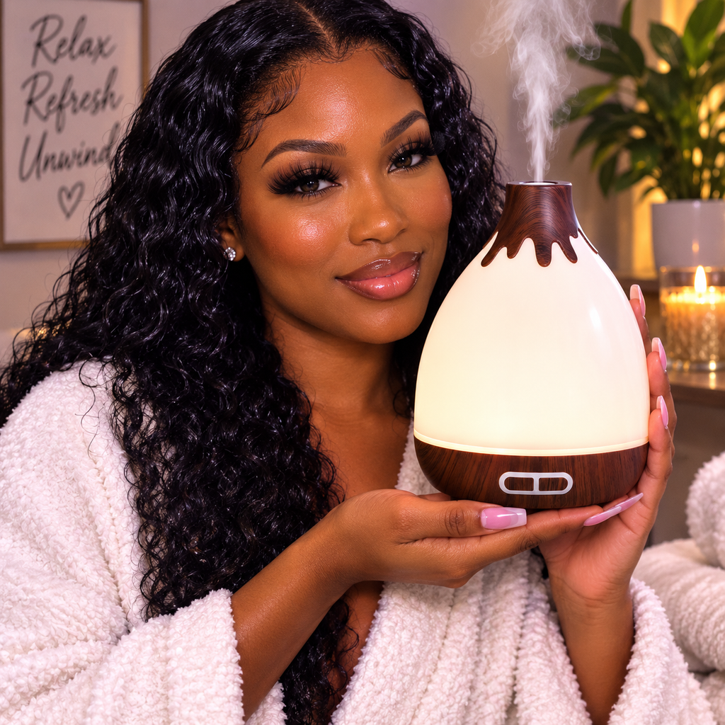 Ultrasonic Essential Oil Diffuser | 300ml Quiet Wood Grain Aromatherapy Diffuser with LED