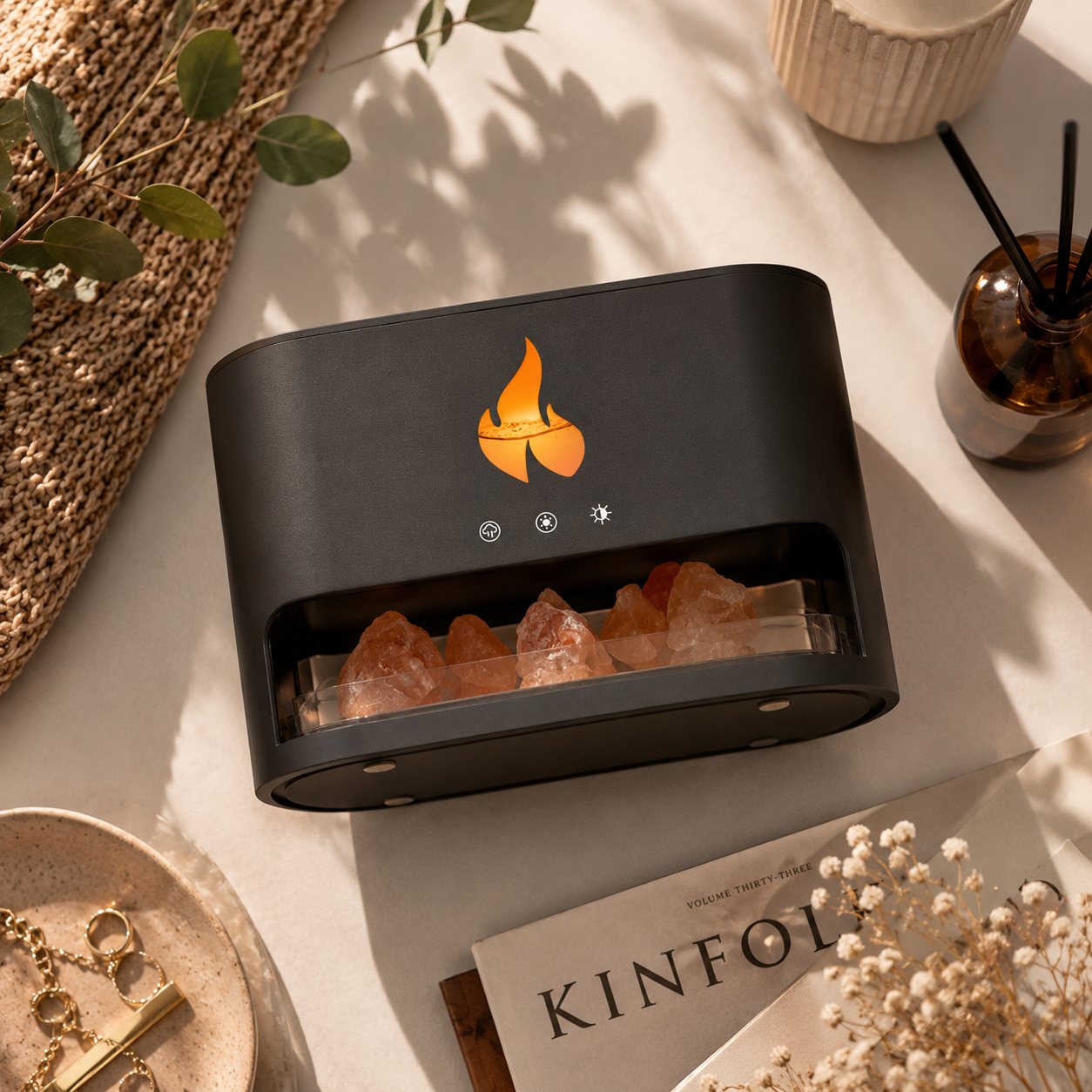 YALEDI 3-in-1 Himalayan Salt Diffuser | Flame Light, Aromatherapy & Humidifier