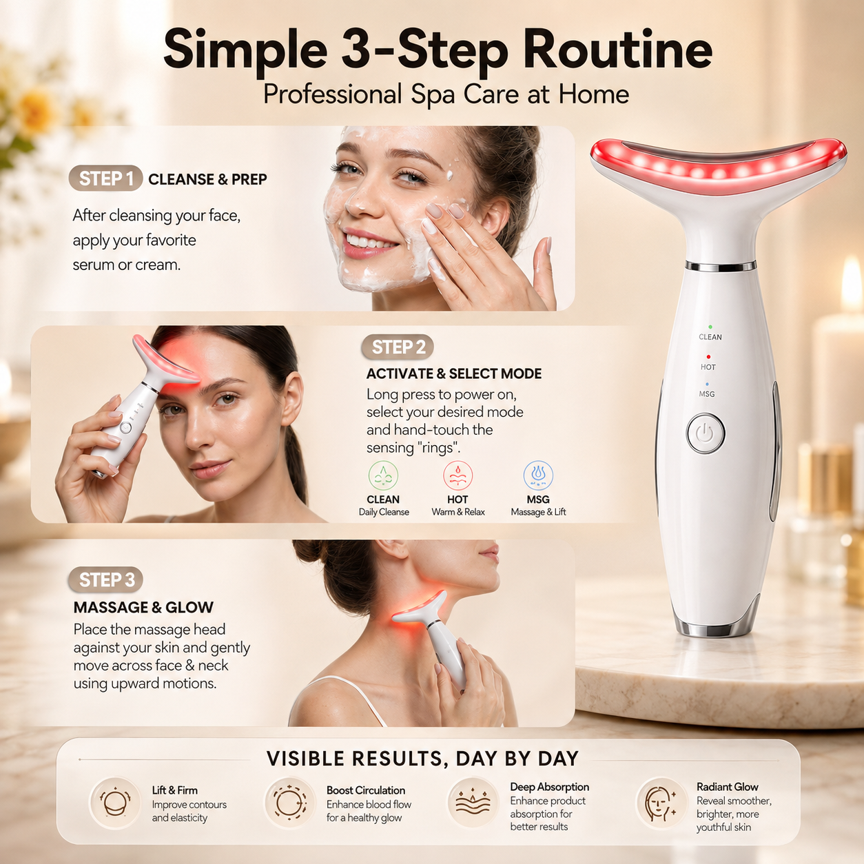 GlowBelle 3-in-1 Facial Therapy Massager — EMS Toning, Heat Therapy & Vibration