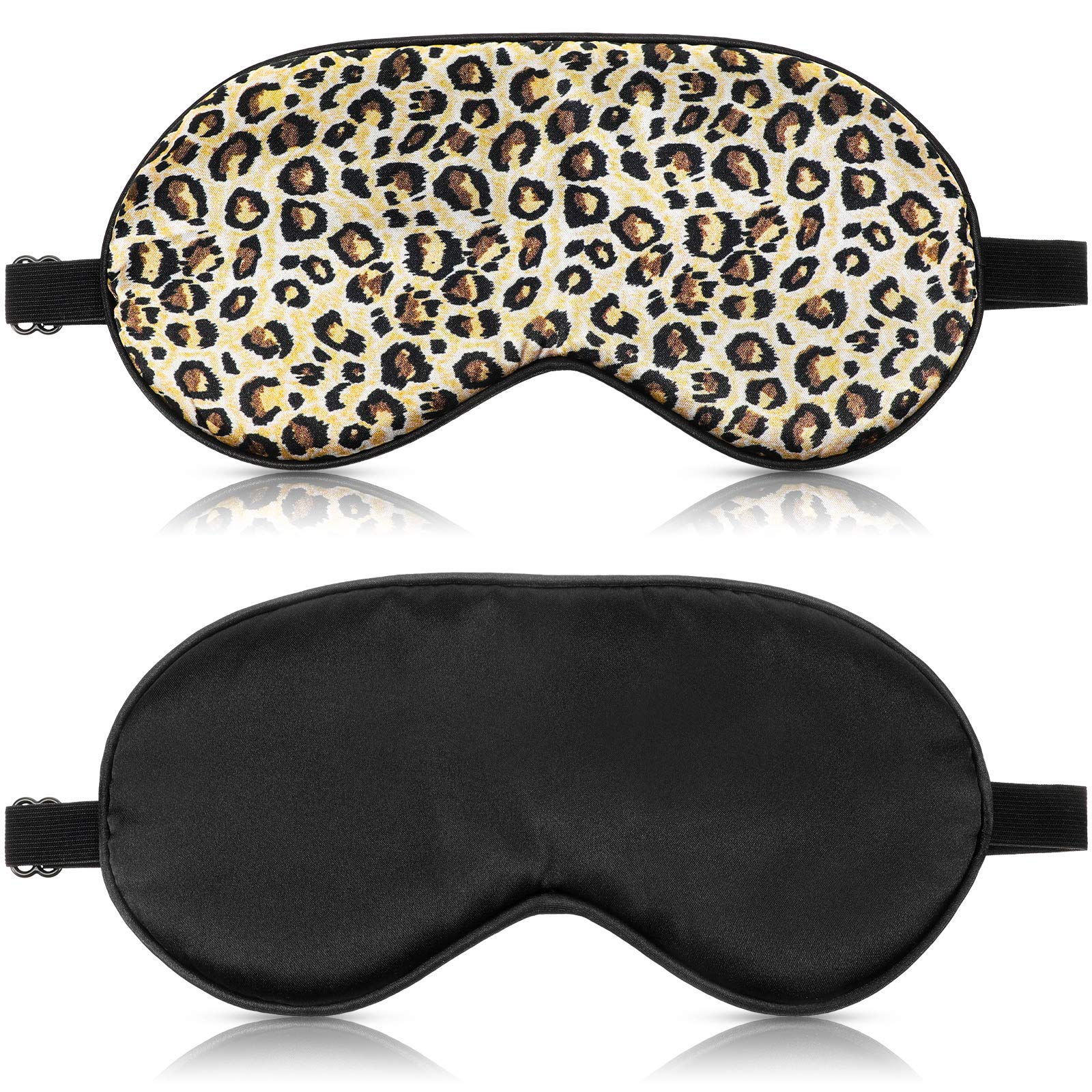 Silk Sleep Mask Duo - Leopard & Black with Adjustable Strap