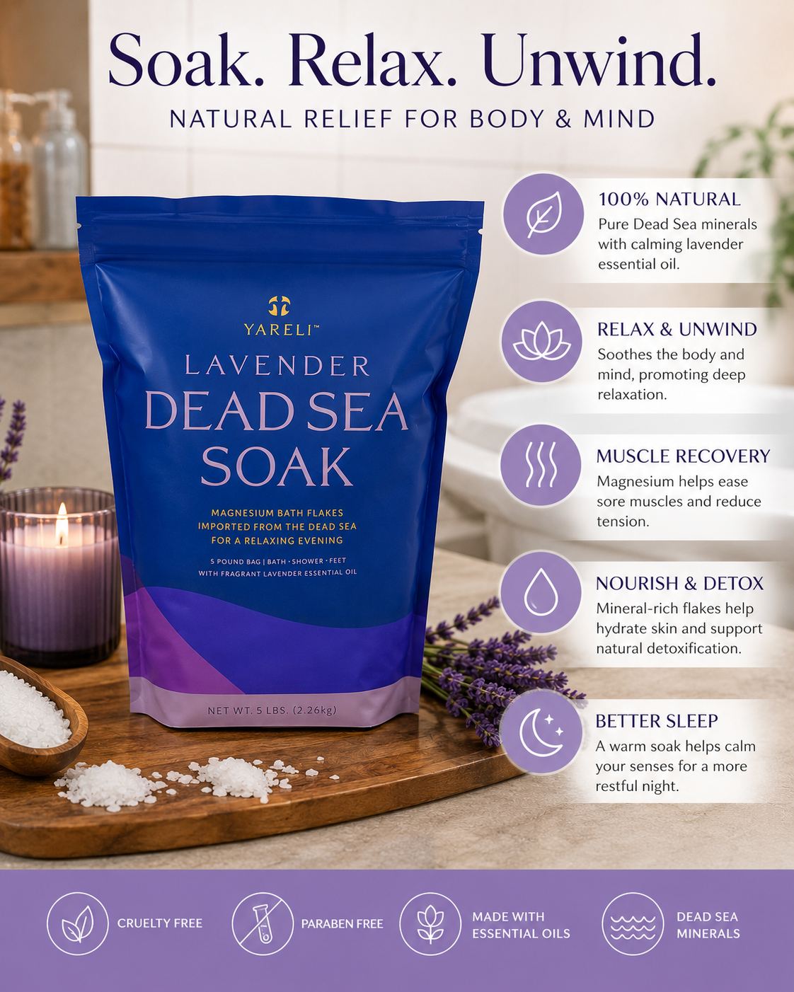 Lavender Magnesium Bath Flakes 5lbs | Dead Sea Soak