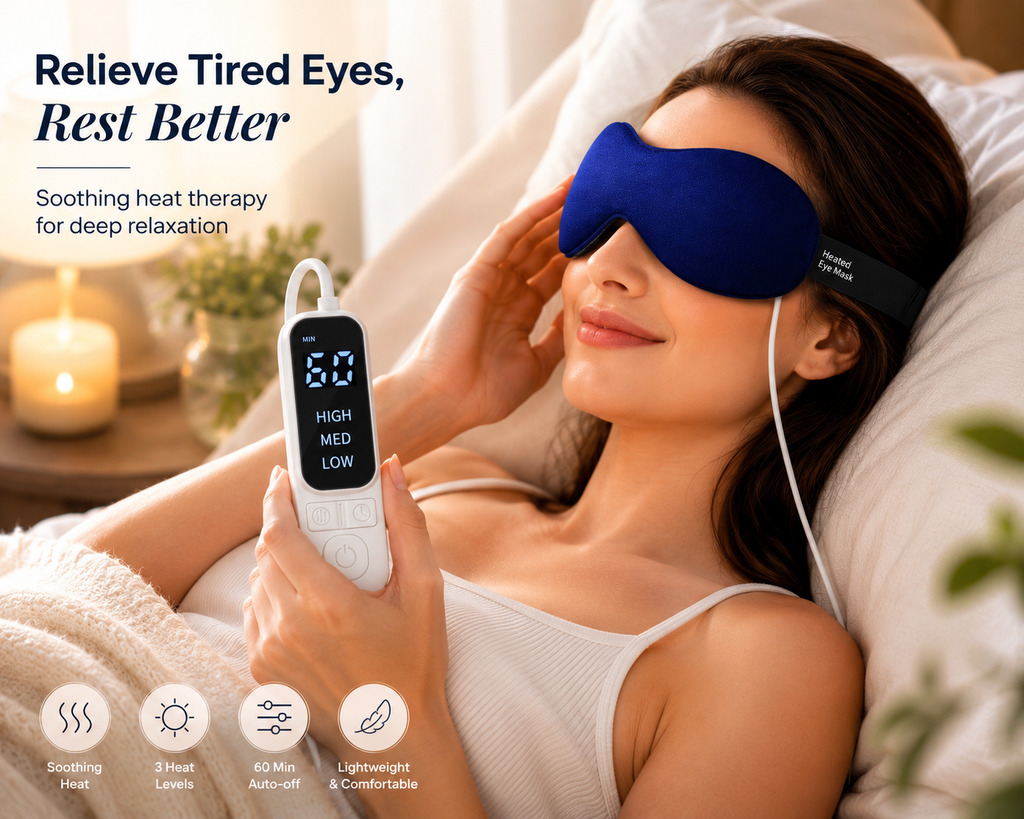 USB Heated Eye Mask for Dry Eyes & Migraines — 3 Heat Settings, Auto-Off Timer