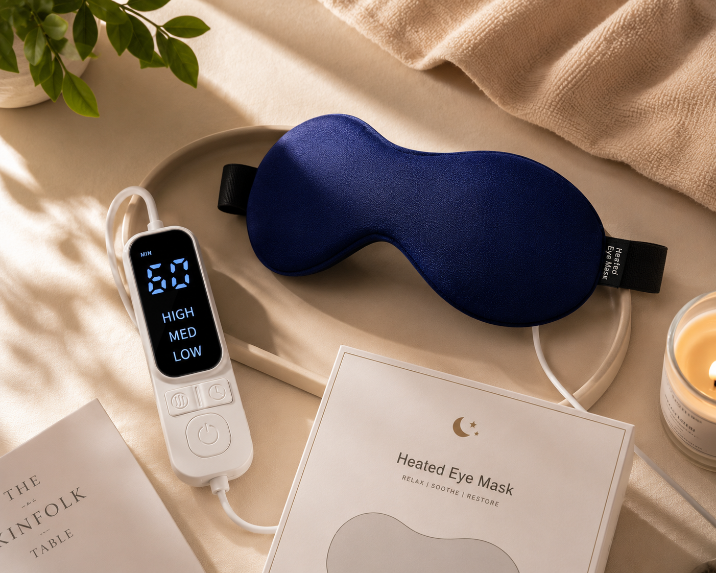 USB Heated Eye Mask for Dry Eyes & Migraines — 3 Heat Settings, Auto-Off Timer