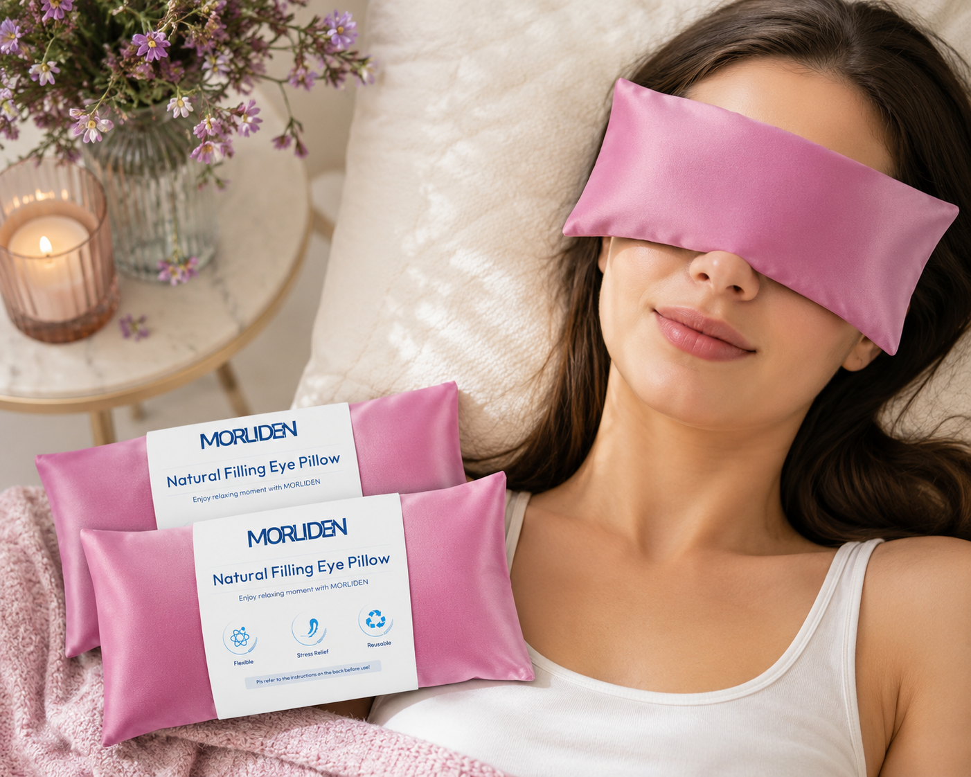 Flaxseed Eye Pillows for Relaxation — Hot & Cold Therapy, 2-Pack (Pink)