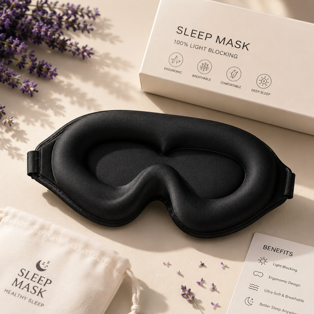 3D Contoured Sleep Mask — Total Blackout, Zero Eye Pressure, Memory Foam