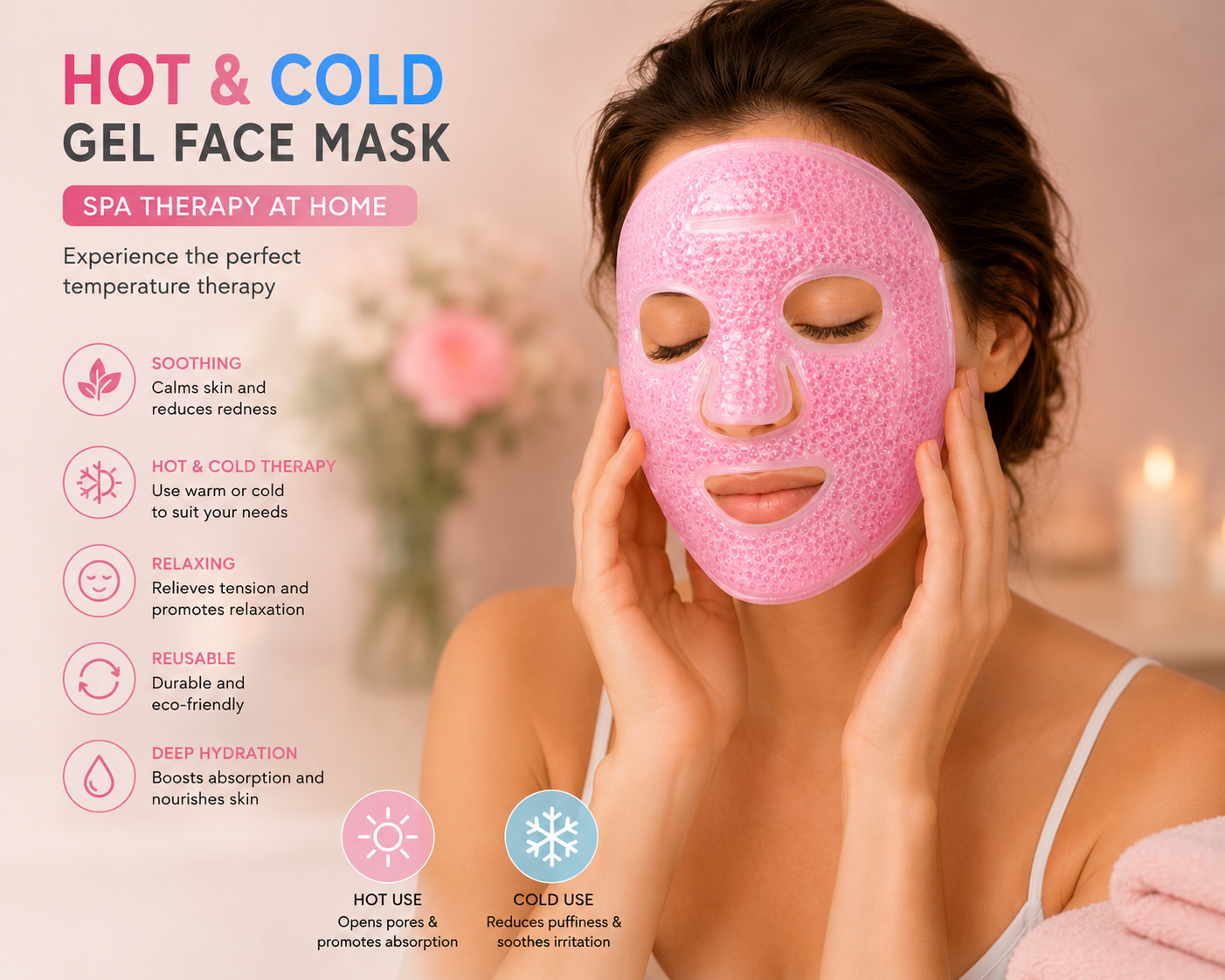 Gel Bead Face Mask for Puffiness & Pain Relief — Hot & Cold Therapy, Reusable