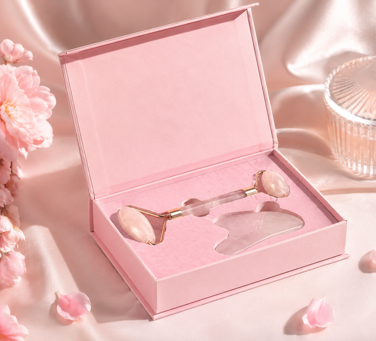 Rose Quartz Facial Therapy Set - Jade Roller & Gua Sha