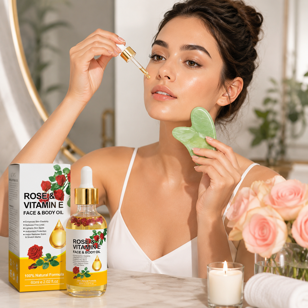 Rose & Vitamin E Nourishing Oil with Gua Sha Tool - 2.02 fl.oz