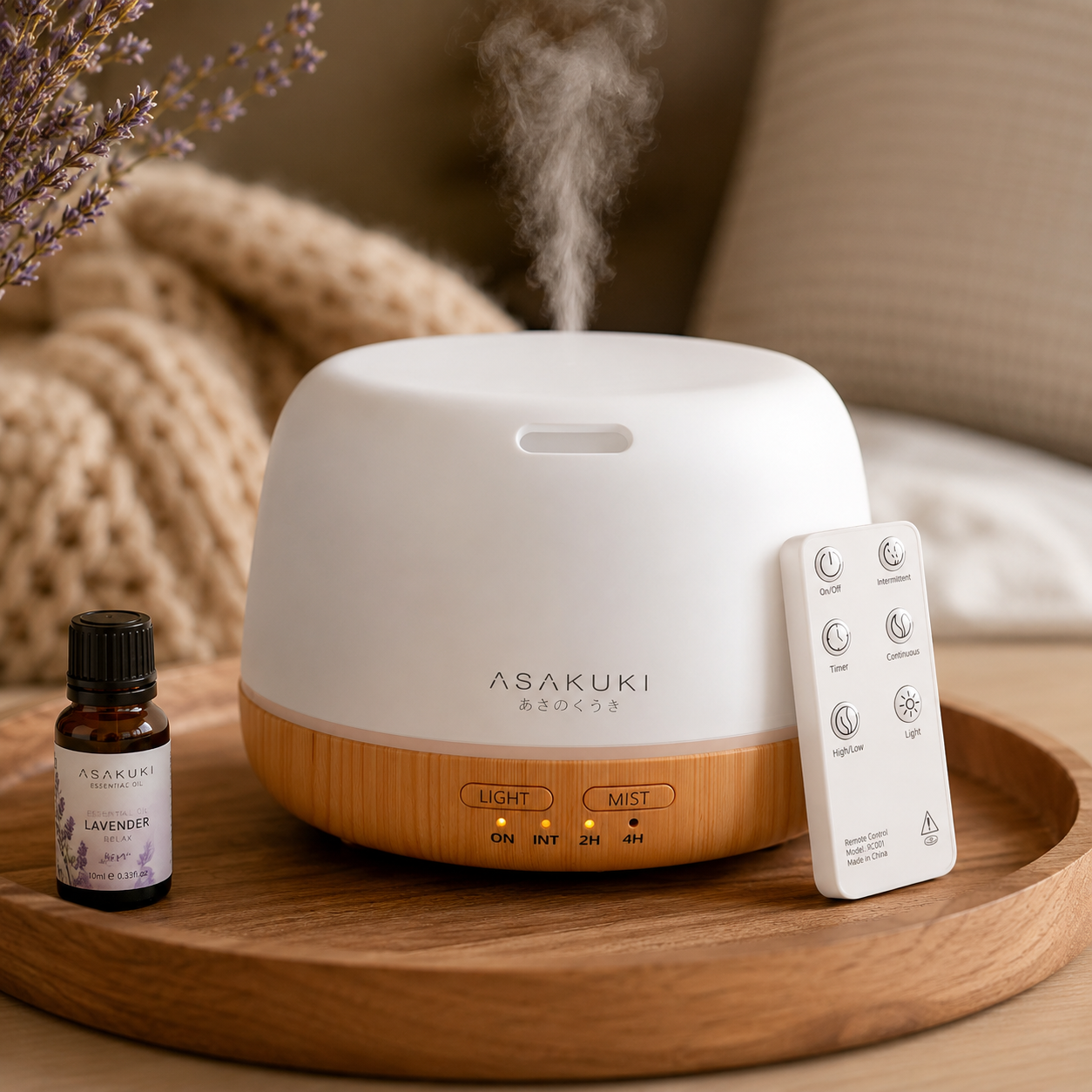 Essential Oil Diffuser with Remote & Color Lights — 300ml, USB-C, Timer, Quiet Ultrasonic