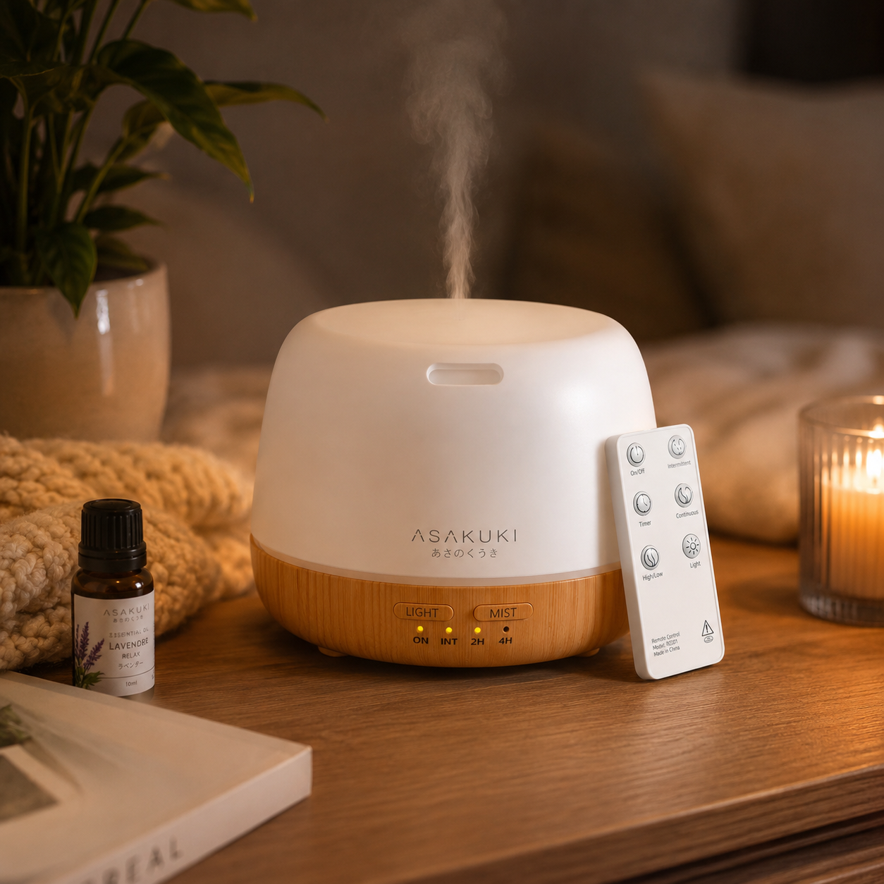 Essential Oil Diffuser with Remote & Color Lights — 300ml, USB-C, Timer, Quiet Ultrasonic