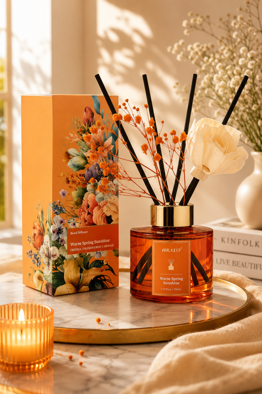 Airkeep Flower Reed Diffuser Set | Freesia, Passion Fruit & Orange | 5 oz