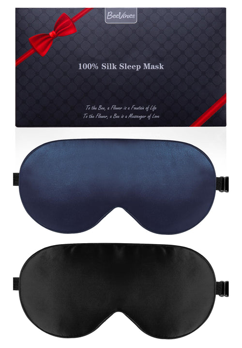 BeeVines Pure Silk Dual Eye Masks with Adjustable Strap