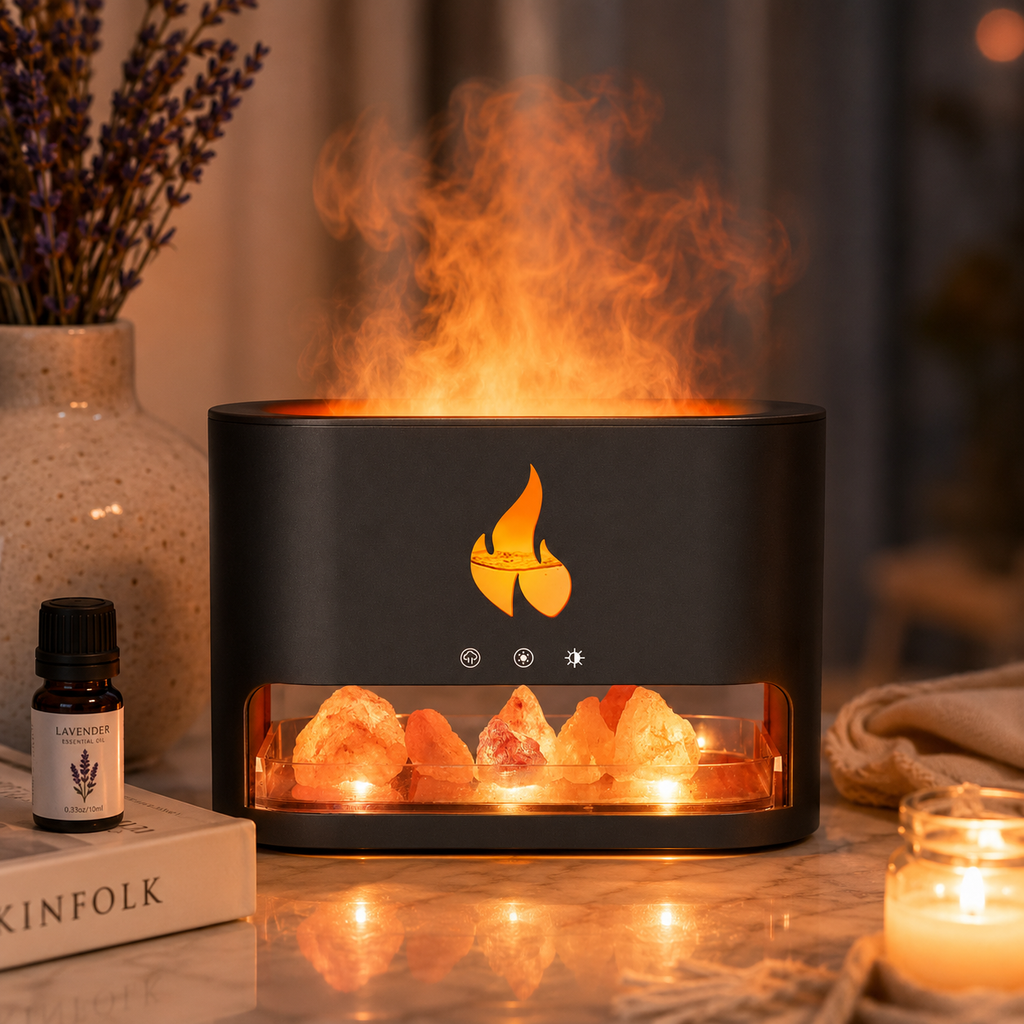 YALEDI 3-in-1 Himalayan Salt Diffuser | Flame Light, Aromatherapy & Humidifier