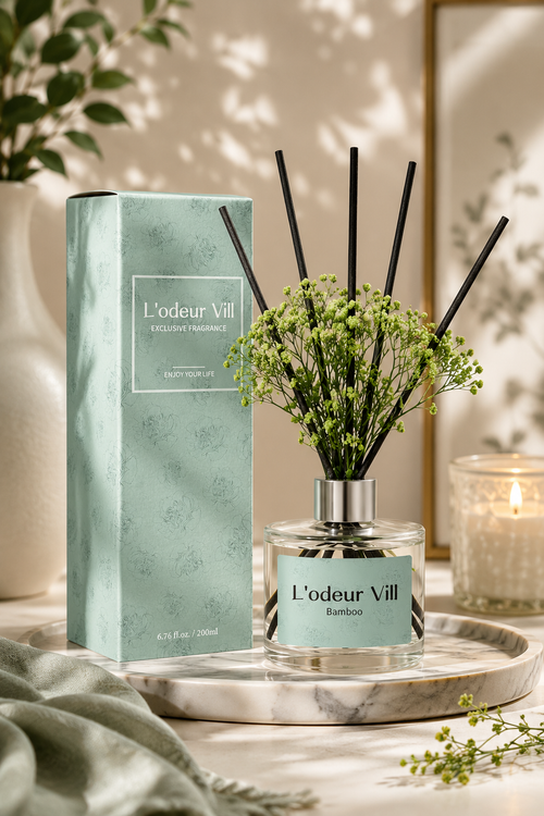Bamboo Essence Reed Diffuser Set | 90-Day Fragrance with Real Flowers & Gift Box