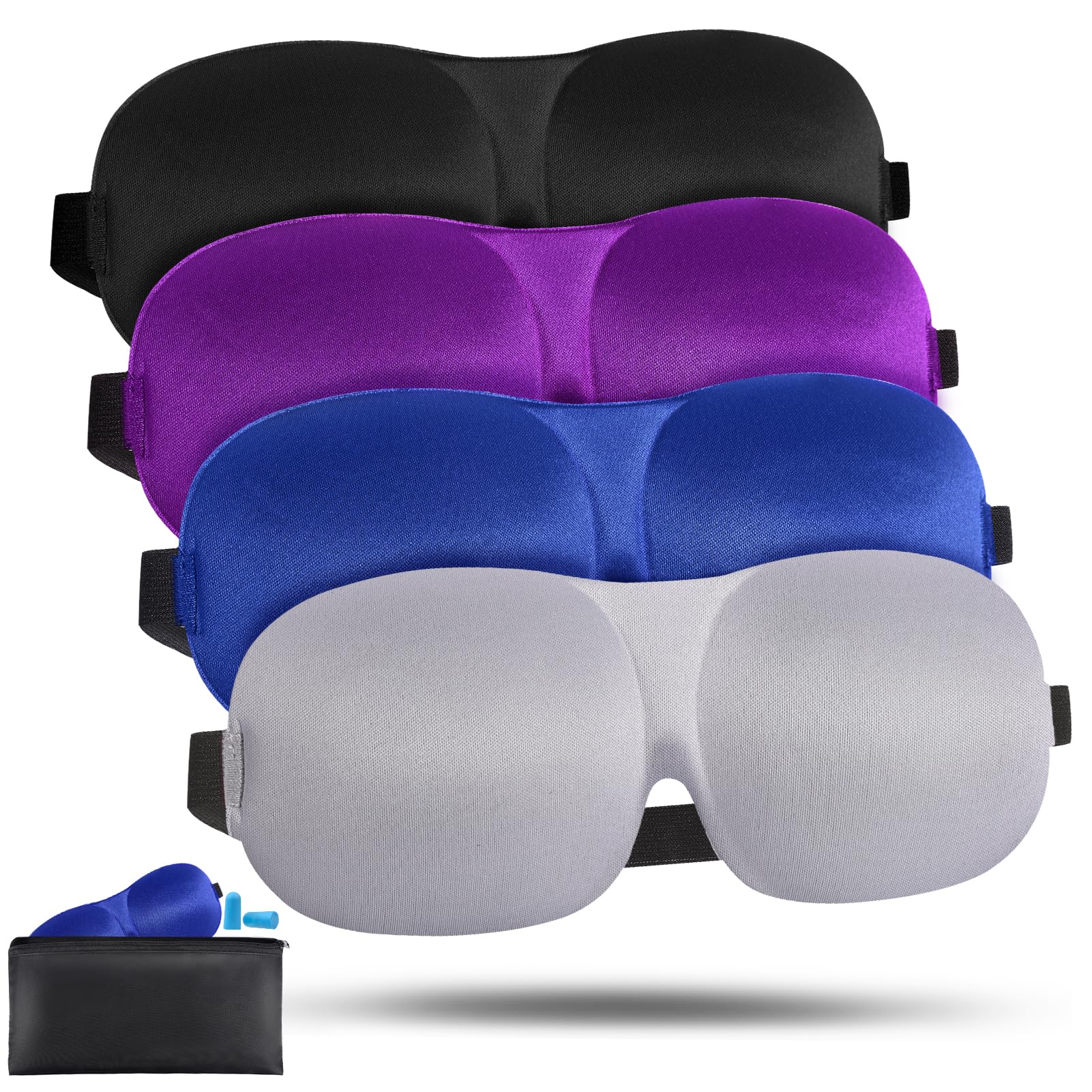 4-Pack Adjustable Blackout Sleep Masks with Accessories