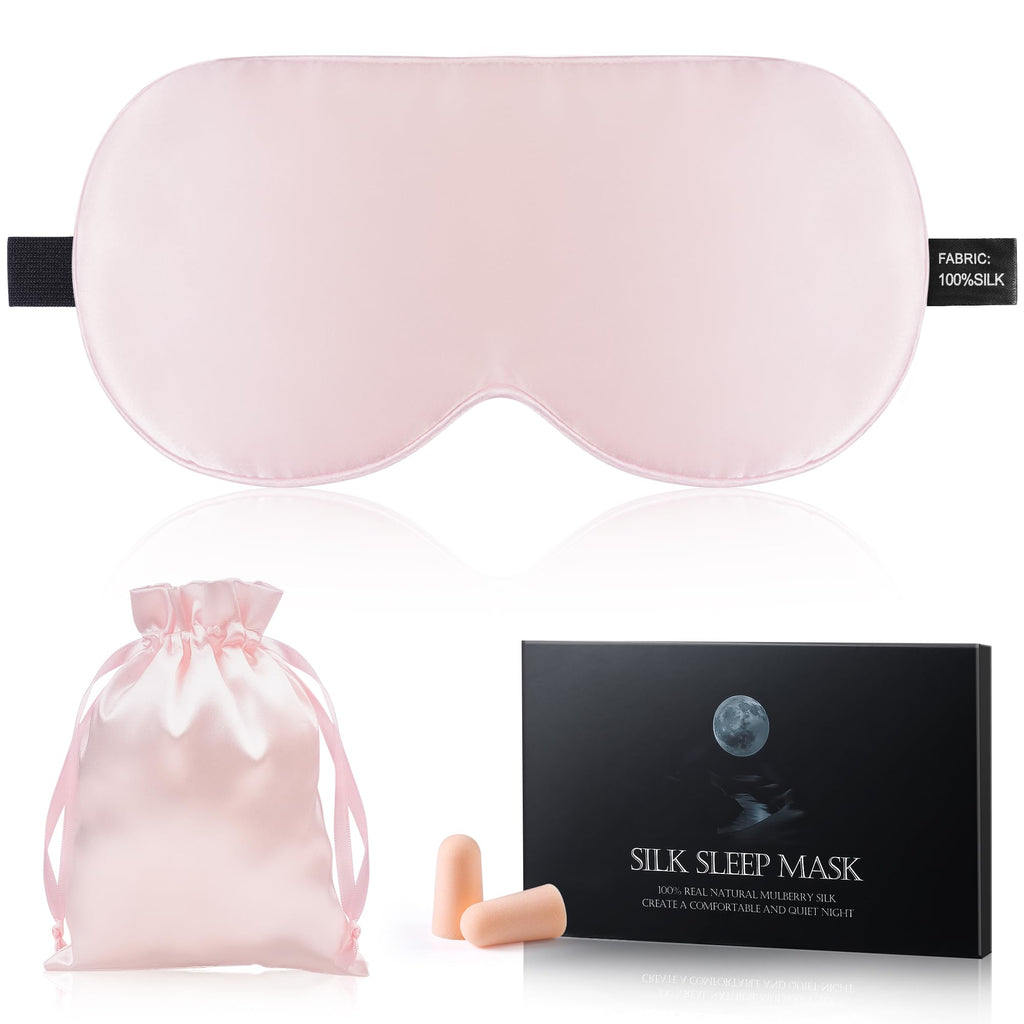 Mulberry Silk Sleep Mask with Soft Adjustable Strap (Pink)