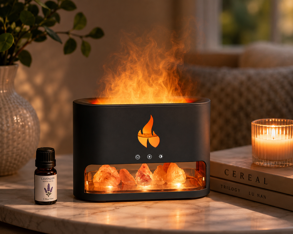 YALEDI 3-in-1 Himalayan Salt Diffuser | Flame Light, Aromatherapy & Humidifier