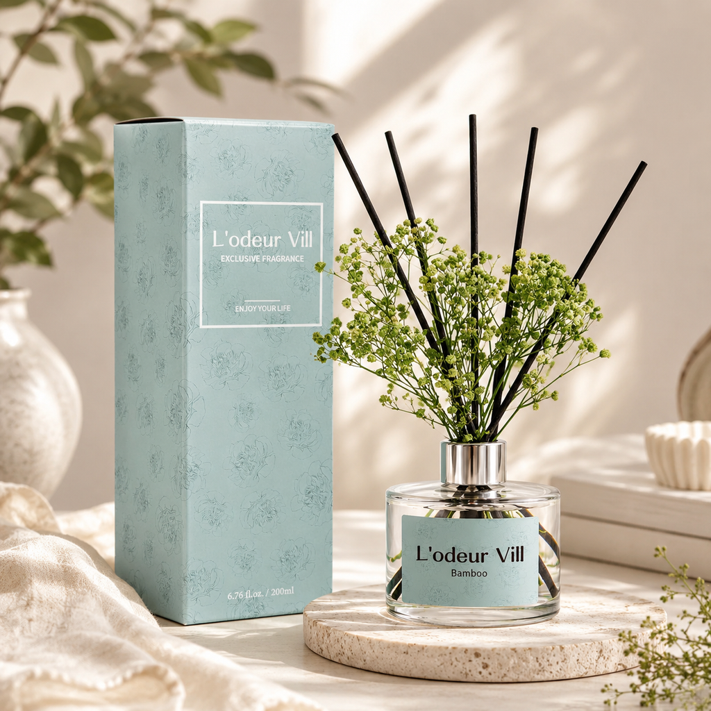 Bamboo Essence Reed Diffuser Set | 90-Day Fragrance with Real Flowers & Gift Box