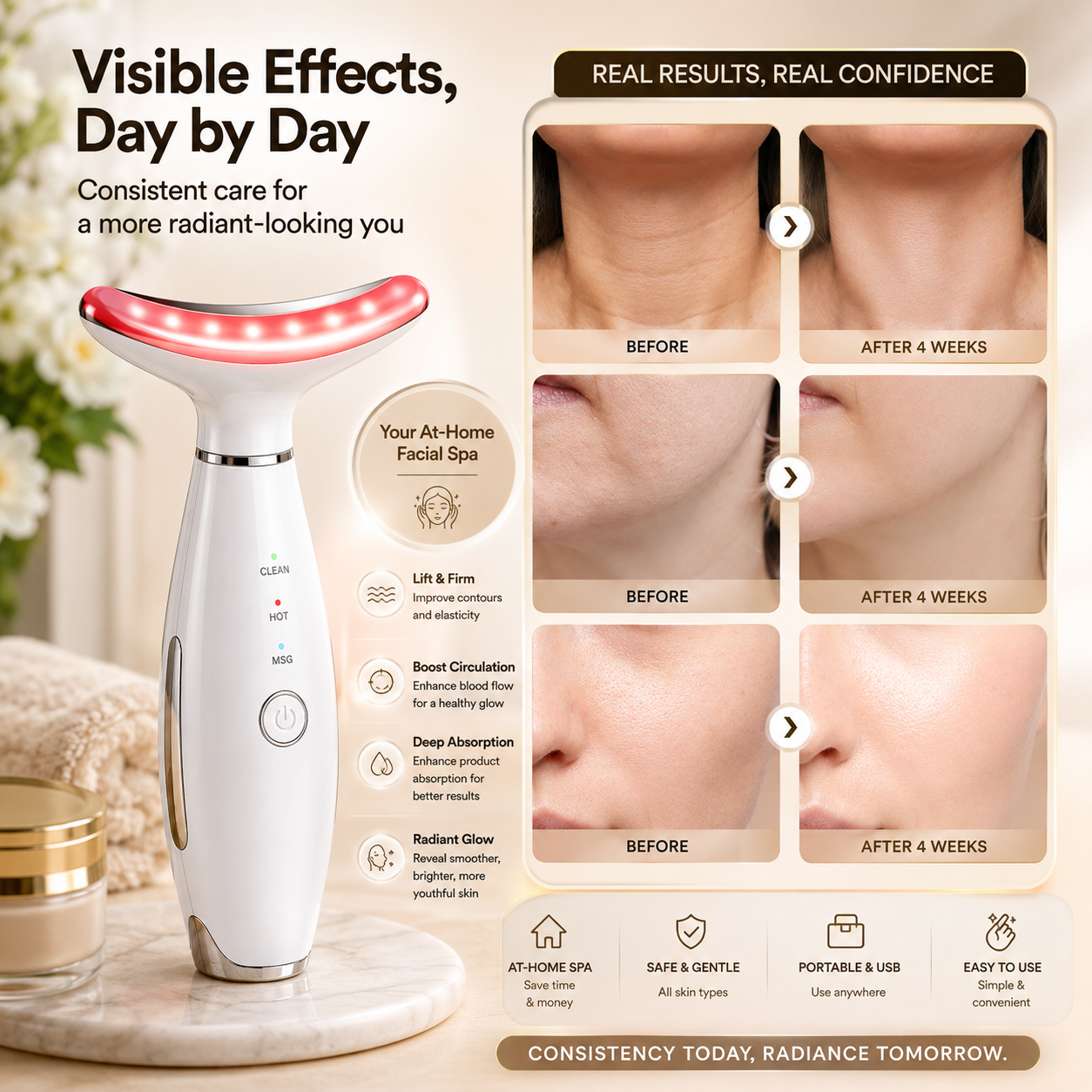 GlowBelle 3-in-1 Facial Therapy Massager — EMS Toning, Heat Therapy & Vibration